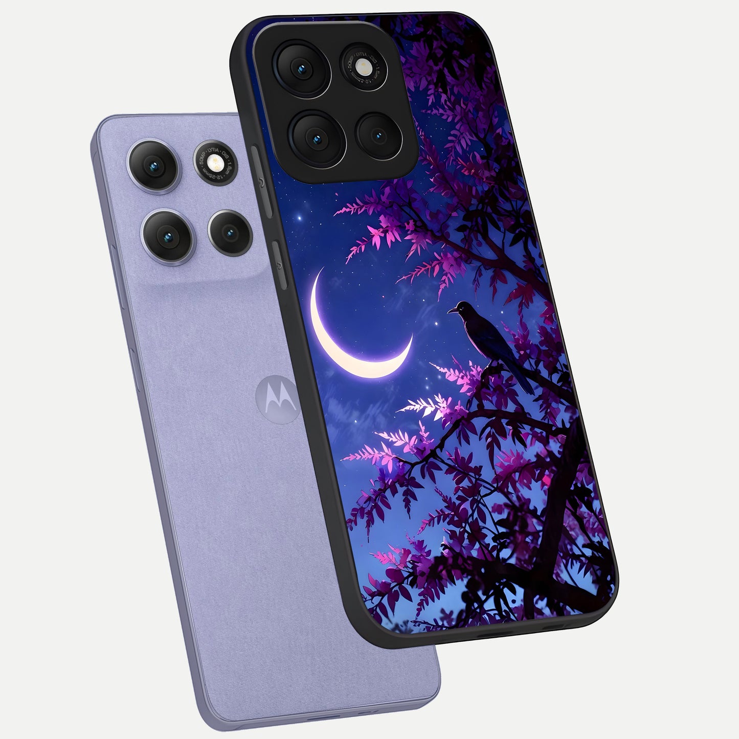  Crow And Moon Scenery phone case For Moto G86 Power showing premium glass back cover with detailed artwork