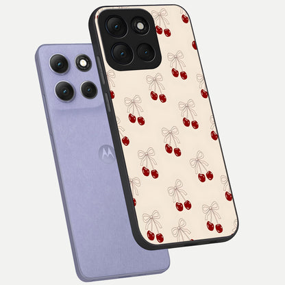  Cute Cherry Pattern phone case For Moto G86 Power showing premium glass back cover with detailed artwork