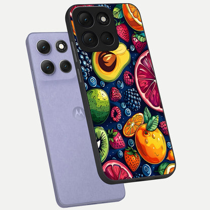  Cute Fruits Art phone case For Moto G86 Power showing premium glass back cover with detailed artwork
