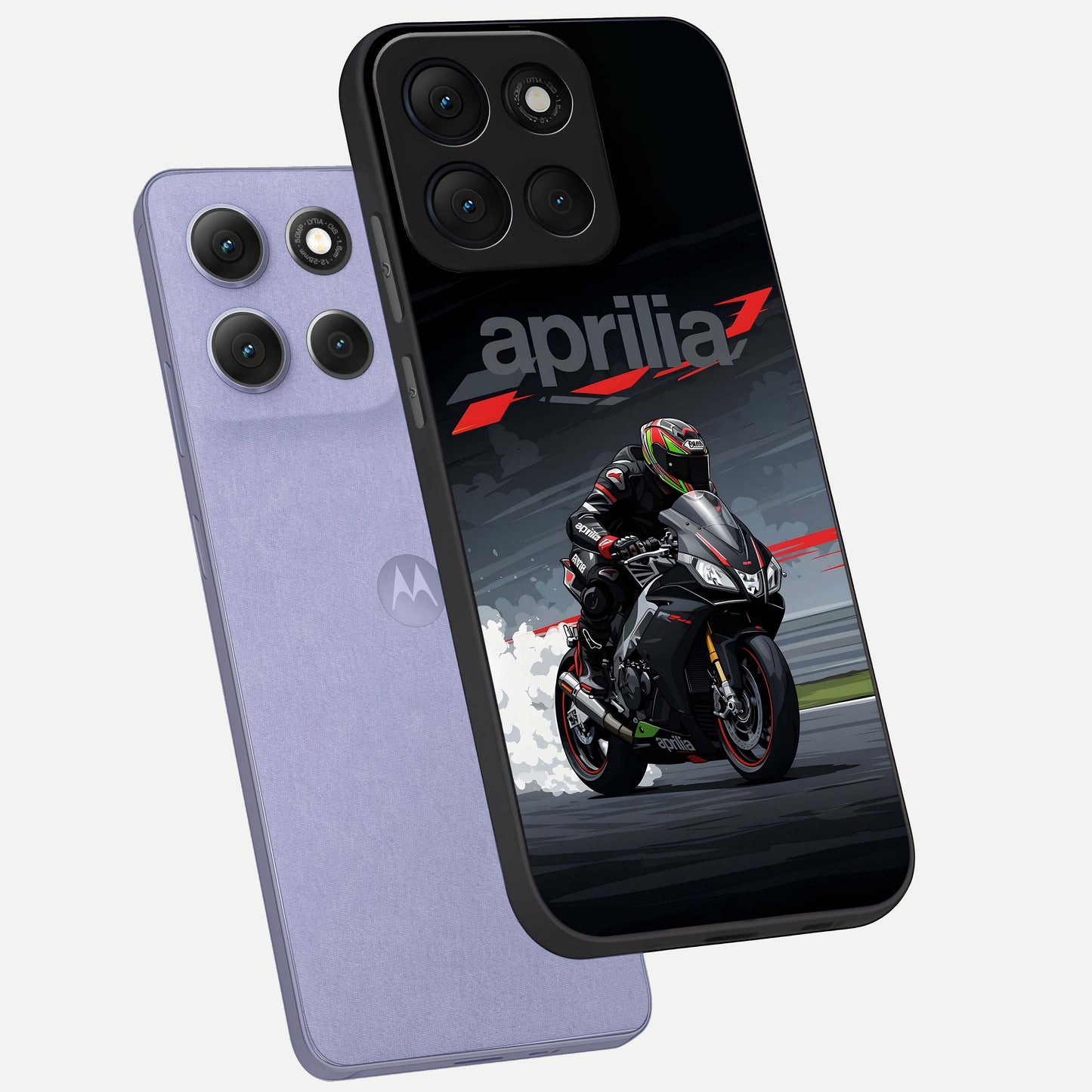  Dark Aprilla phone case For Moto G86 Power showing premium glass back cover with detailed artwork