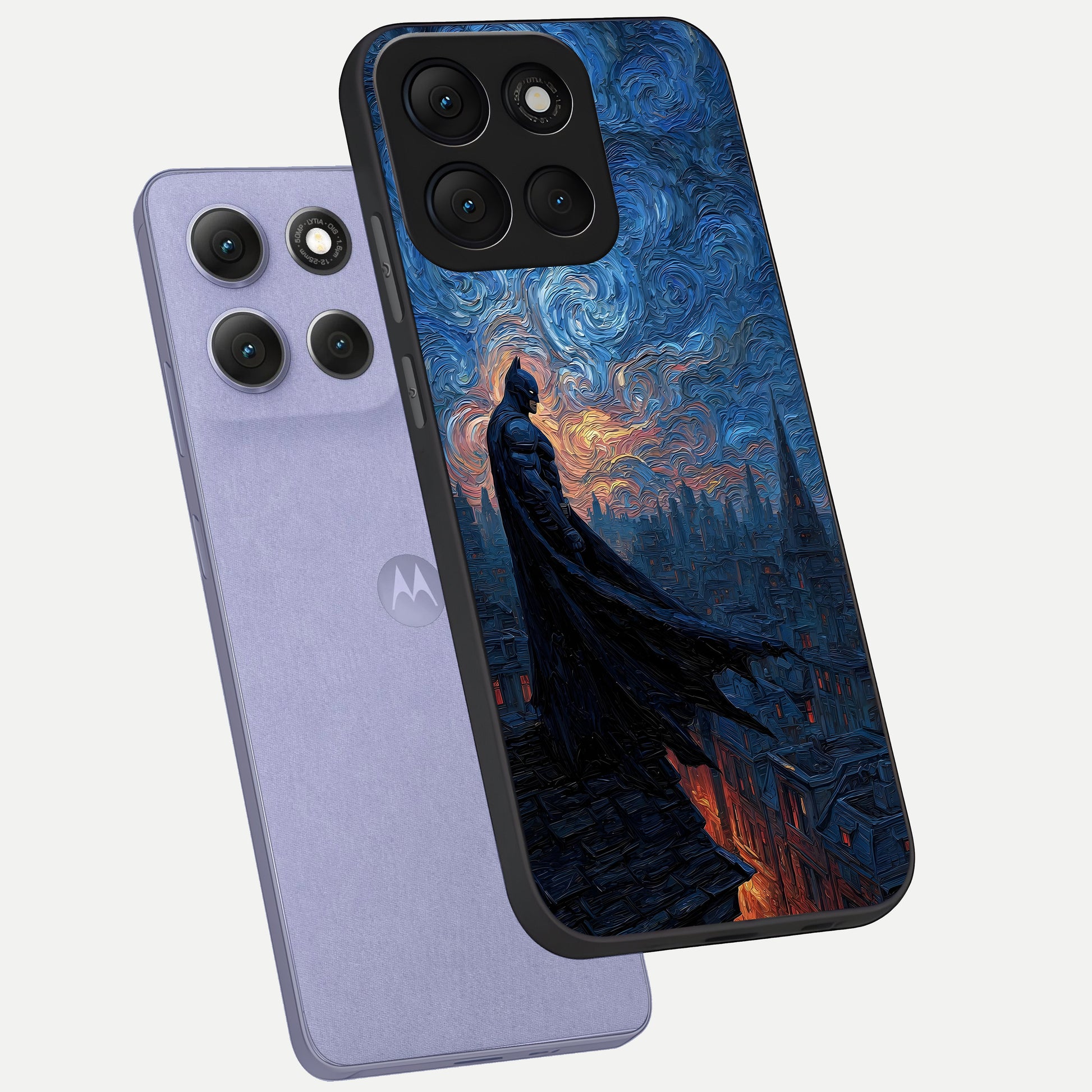  Dark Knight Dusk phone case For Moto G86 Power showing premium glass back cover with detailed artwork