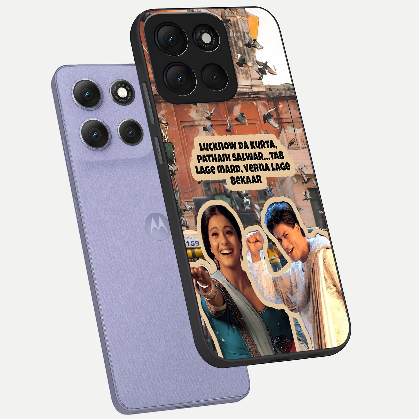  Desi Retro Vibes phone case For Moto G86 Power showing premium glass back cover with detailed artwork