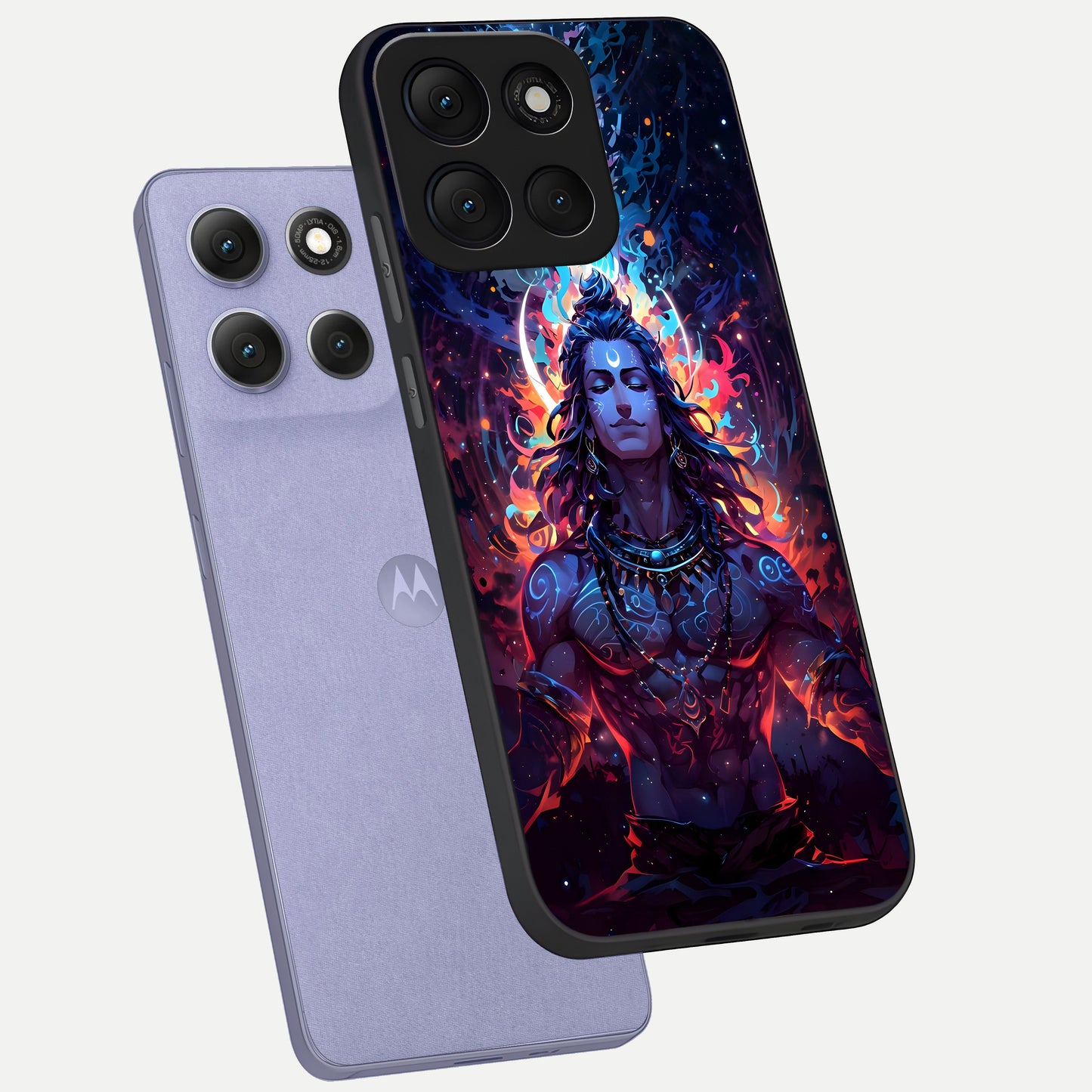  Divine Fire Shiv phone case For Moto G86 Power showing premium glass back cover with detailed artwork