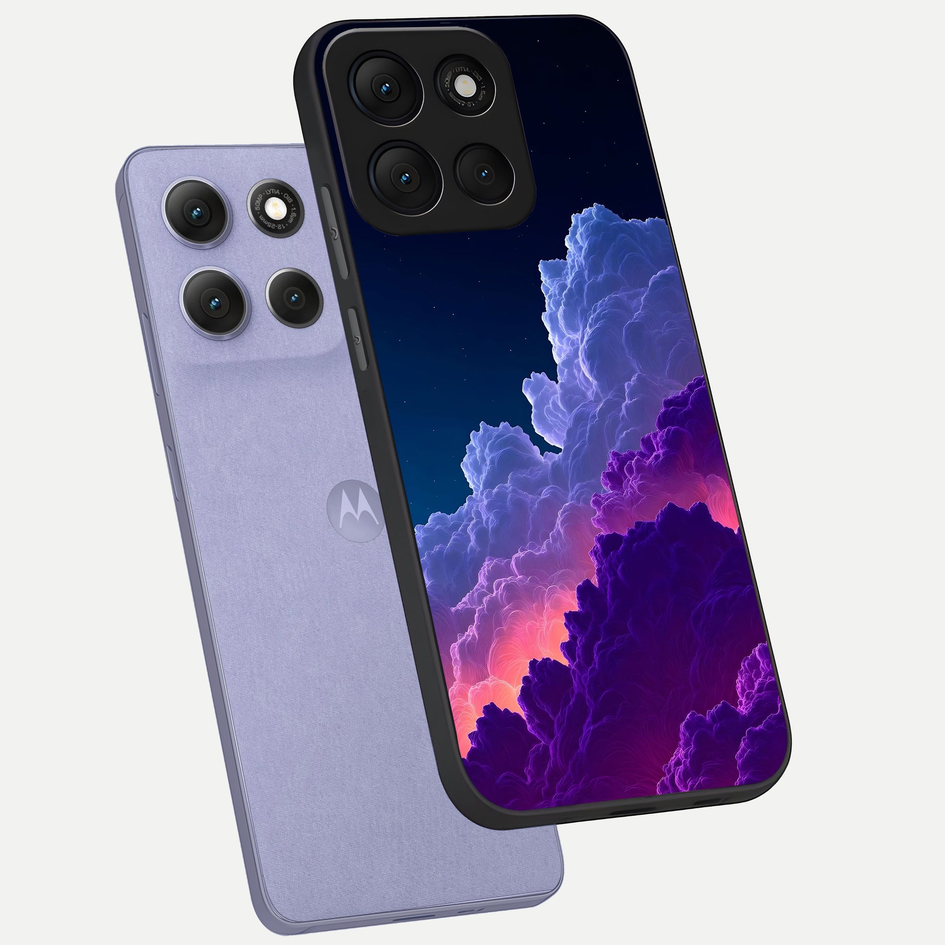  Dreamy Cloud Skies phone case For Moto G86 Power showing premium glass back cover with detailed artwork