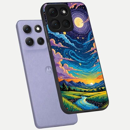  Dreamy Night Landscape phone case For Moto G86 Power showing premium glass back cover with detailed artwork