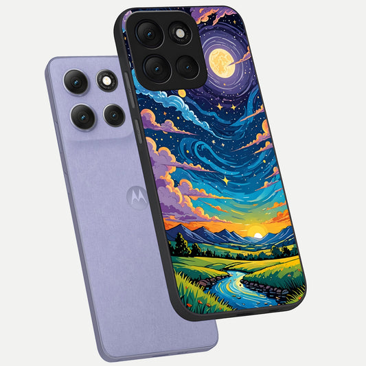  Dreamy Night Landscape phone case For Moto G86 Power showing premium glass back cover with detailed artwork