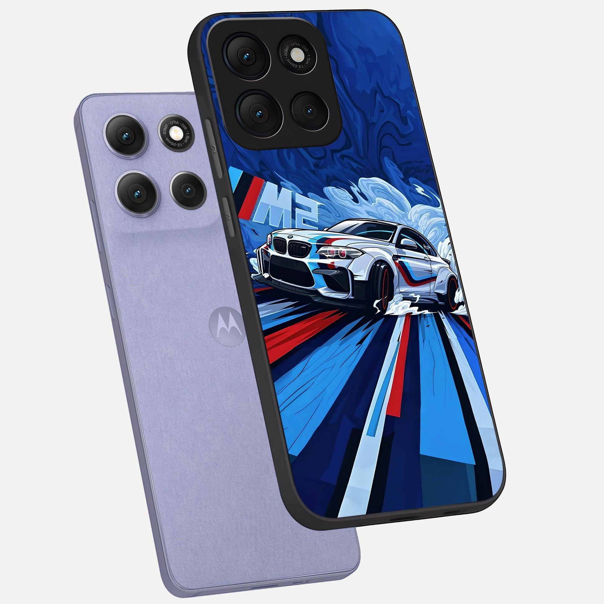  Drift Power Rush phone case For Moto G86 Power showing premium glass back cover with detailed artwork