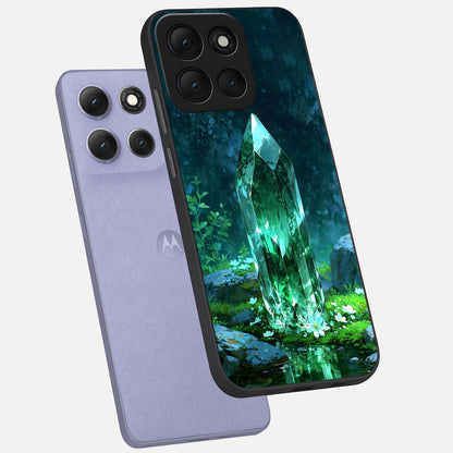  Emerald Light Crystal phone case For Moto G86 Power showing premium glass back cover with detailed artwork