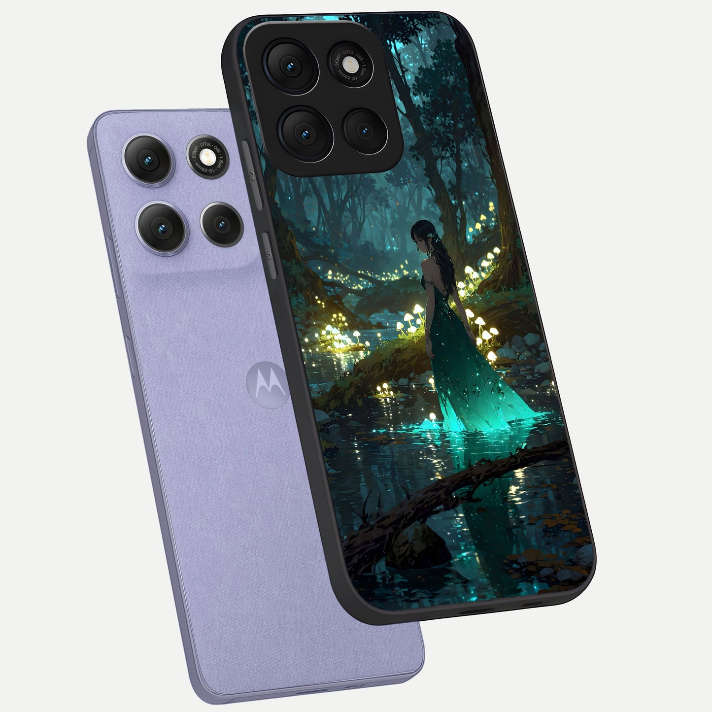  Enchanted Forest Glow phone case For Moto G86 Power showing premium glass back cover with detailed artwork
