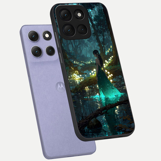  Enchanted Forest Glow phone case For Moto G86 Power showing premium glass back cover with detailed artwork