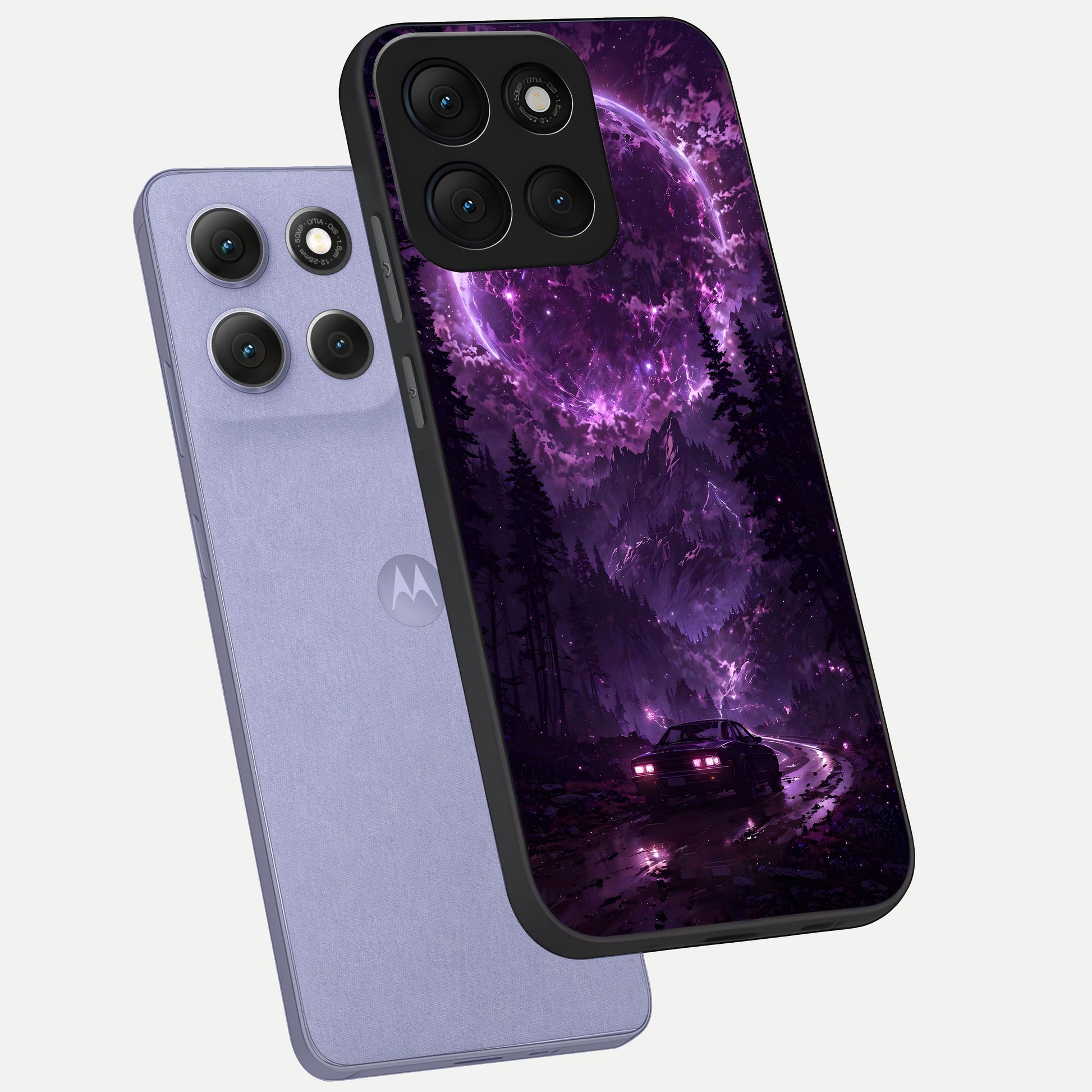  Eternal Cosmic Drive phone case For Moto G86 Power showing premium glass back cover with detailed artwork