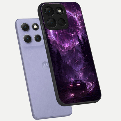  Eternal Cosmic Drive phone case For Moto G86 Power showing premium glass back cover with detailed artwork