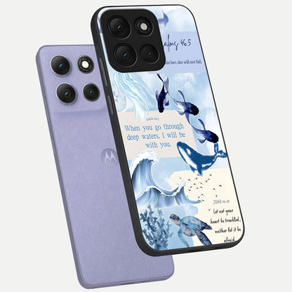  Faithful Ocean Promise phone case For Moto G86 Power showing premium glass back cover with detailed artwork