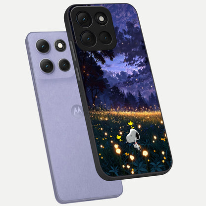  Firefly Meadow Magic phone case For Moto G86 Power showing premium glass back cover with detailed artwork