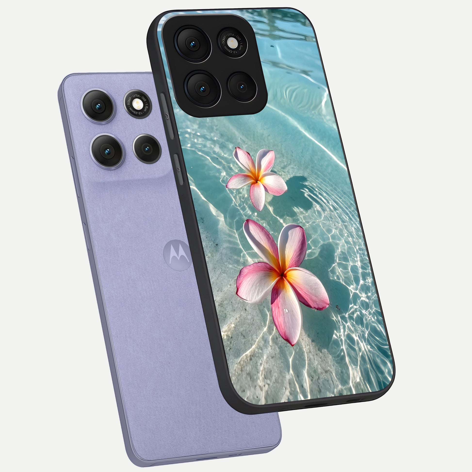  Floating Bloom Bliss phone case For Moto G86 Power showing premium glass back cover with detailed artwork