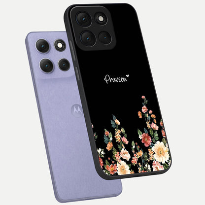  Floral Design Personalized Custom Name phone case For Moto G86 Power showing premium glass back cover with detailed artwork