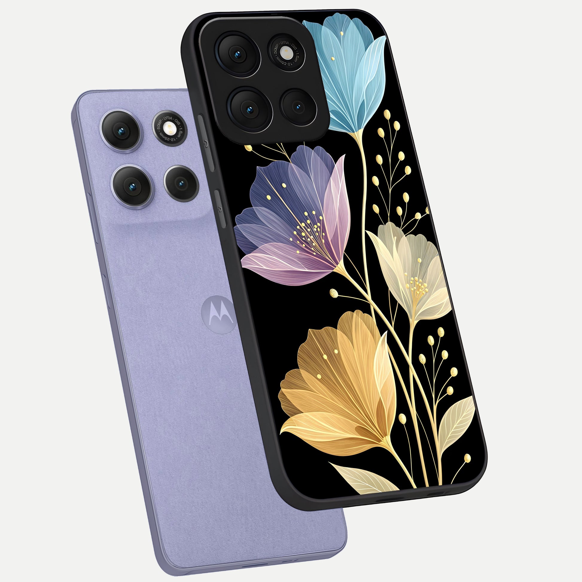  Flower Bloom Glow phone case For Moto G86 Power showing premium glass back cover with detailed artwork
