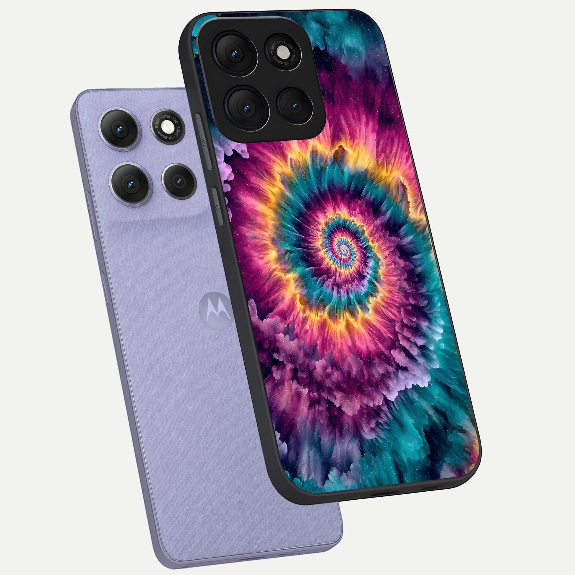  Galactic Spiral Burst phone case For Moto G86 Power showing premium glass back cover with detailed artwork