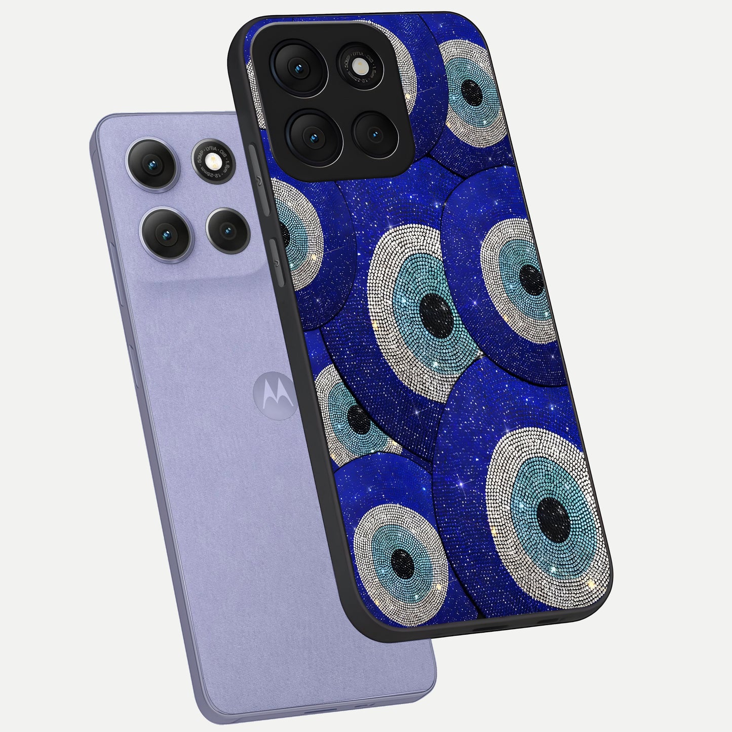  Galaxy Eye Flow phone case For Moto G86 Power showing premium glass back cover with detailed artwork