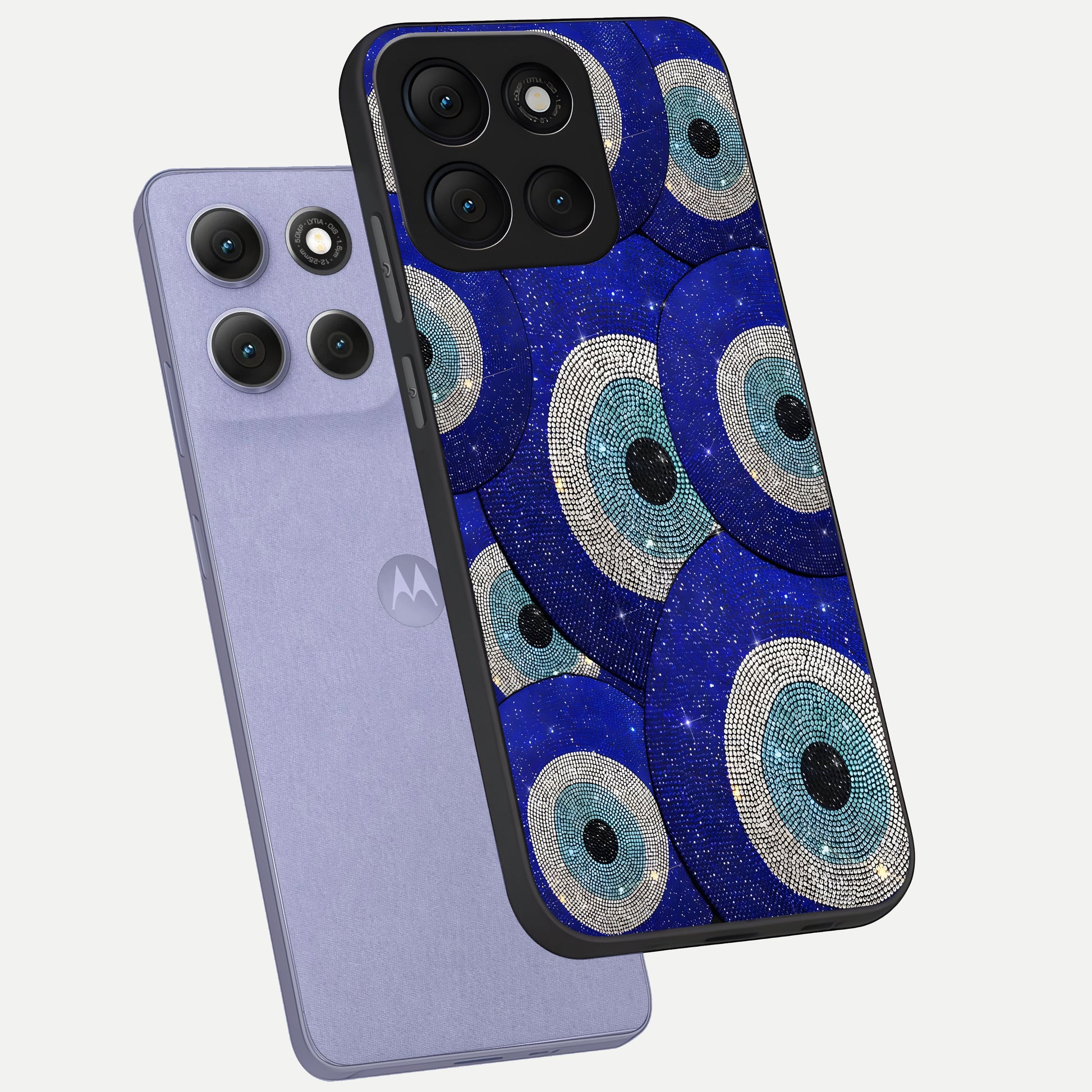  Galaxy Eye Flow phone case For Moto G86 Power showing premium glass back cover with detailed artwork