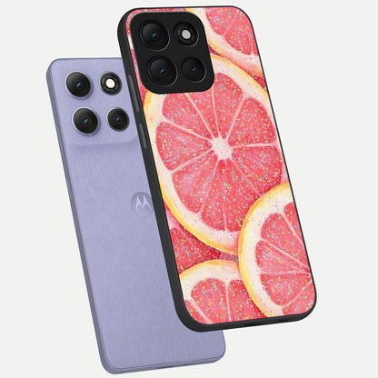  Glitter Grapefruit phone case For Moto G86 Power showing premium glass back cover with detailed artwork
