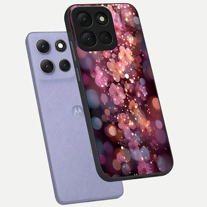  Glowing Petal Bliss phone case For Moto G86 Power showing premium glass back cover with detailed artwork