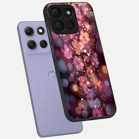  Glowing Petal Bliss phone case For Moto G86 Power showing premium glass back cover with detailed artwork