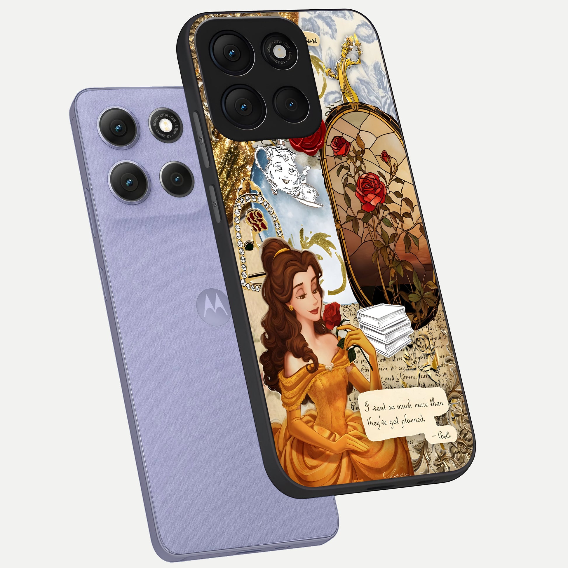  Golden Dream Belle phone case For Moto G86 Power showing premium glass back cover with detailed artwork