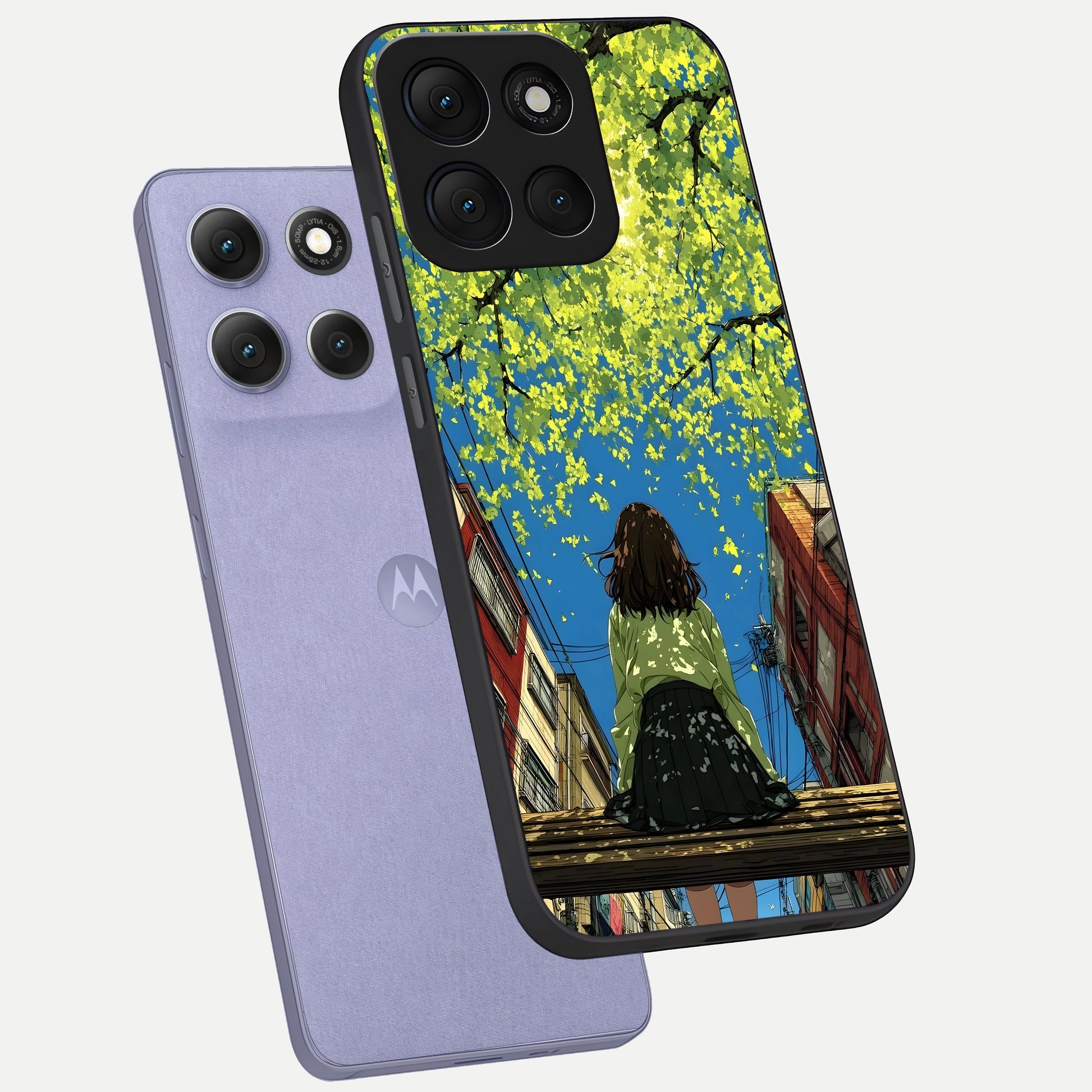  Golden Leaves Glow phone case For Moto G86 Power showing premium glass back cover with detailed artwork