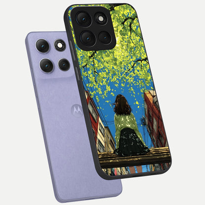 Golden Leaves Glow phone case For Moto G86 Power showing premium glass back cover with detailed artwork