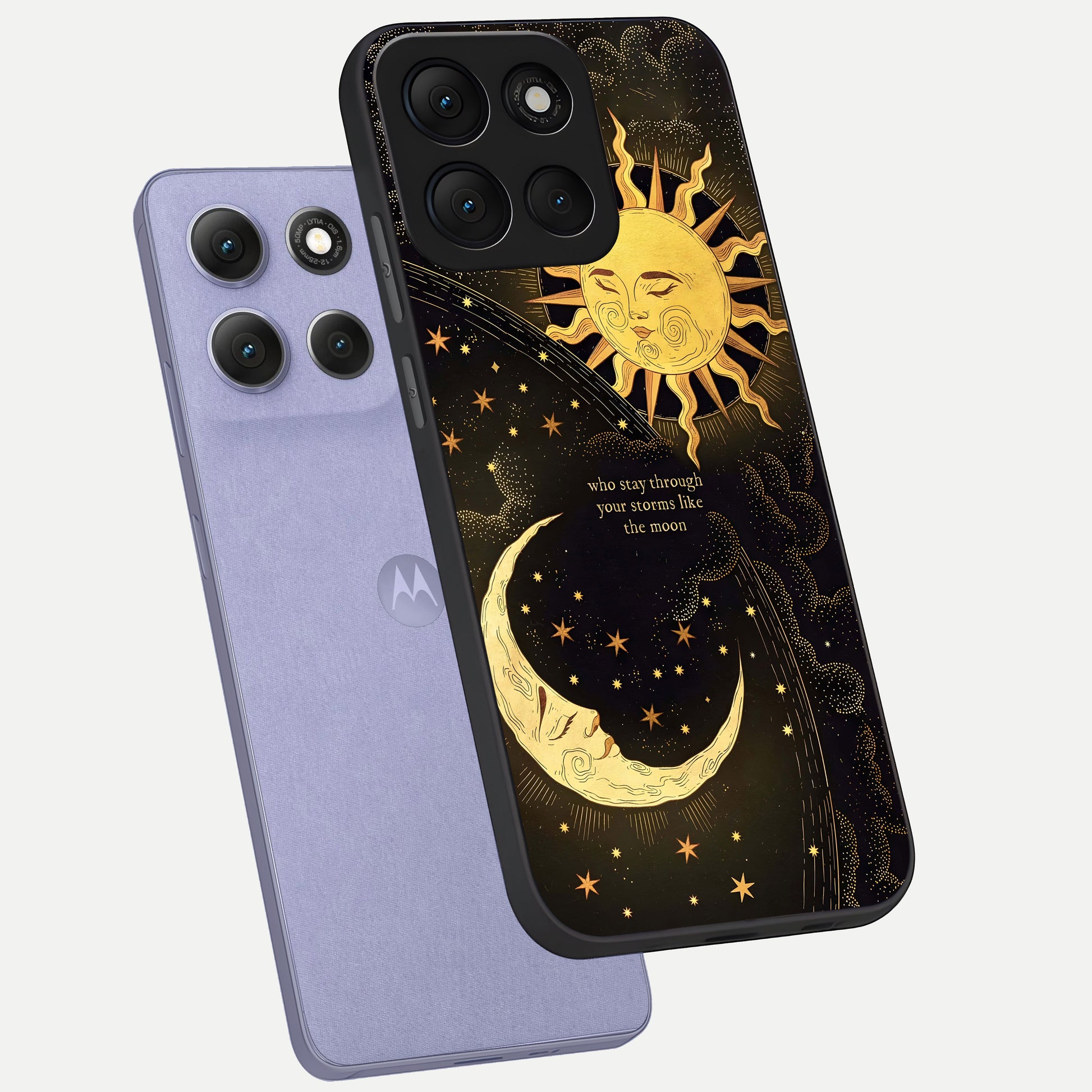  Golden Lunar Love phone case For Moto G86 Power showing premium glass back cover with detailed artwork