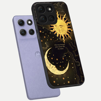  Golden Lunar Love phone case For Moto G86 Power showing premium glass back cover with detailed artwork