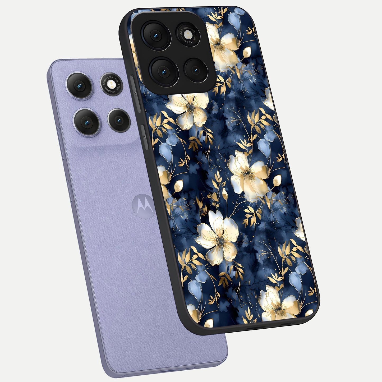  Golden Midnight Bloom phone case For Moto G86 Power showing premium glass back cover with detailed artwork