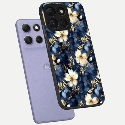  Golden Midnight Bloom phone case For Moto G86 Power showing premium glass back cover with detailed artwork