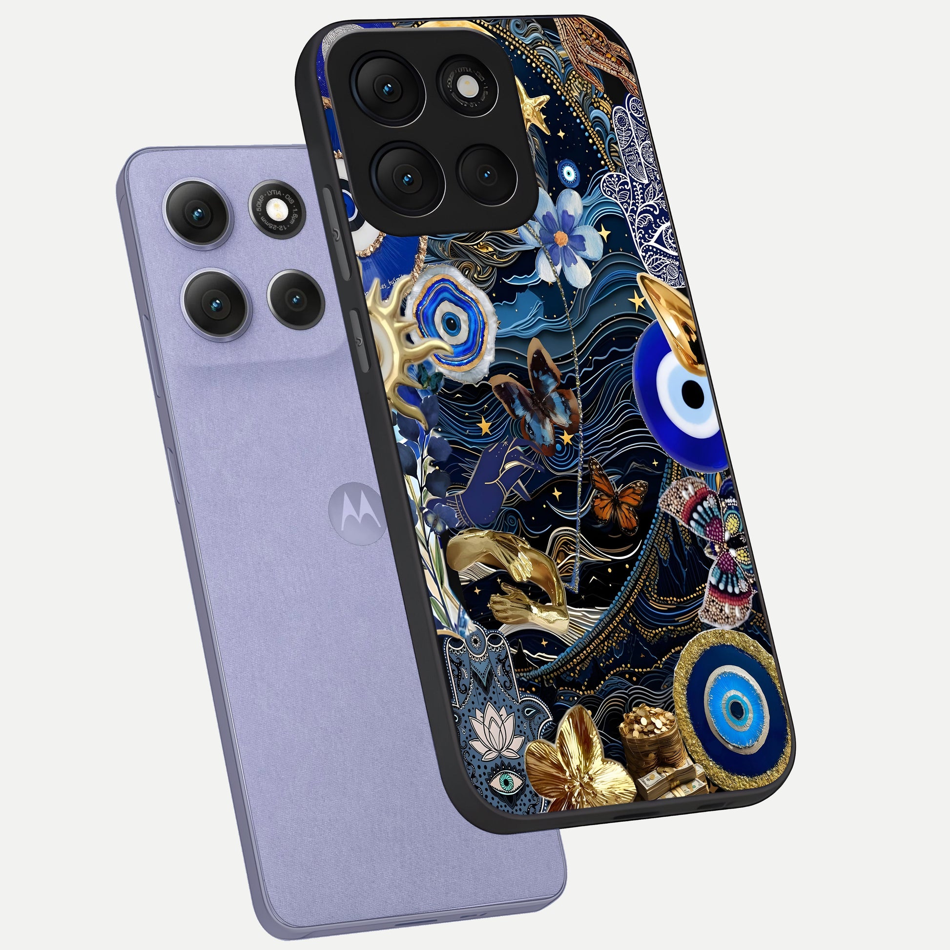  Golden Moon Magic phone case For Moto G86 Power showing premium glass back cover with detailed artwork