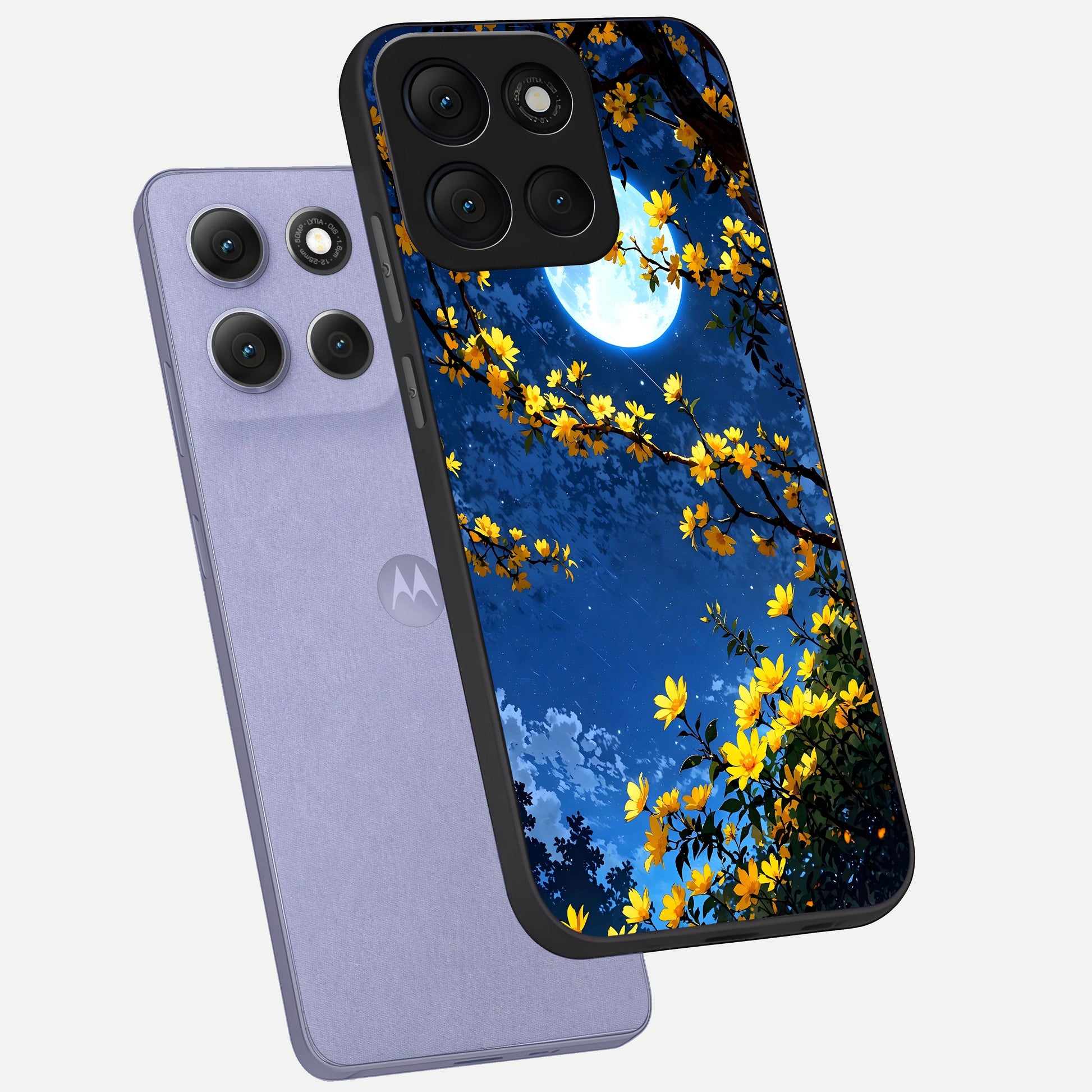  Golden Night Glow phone case For Moto G86 Power showing premium glass back cover with detailed artwork