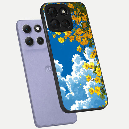  Golden Petal Sky phone case For Moto G86 Power showing premium glass back cover with detailed artwork