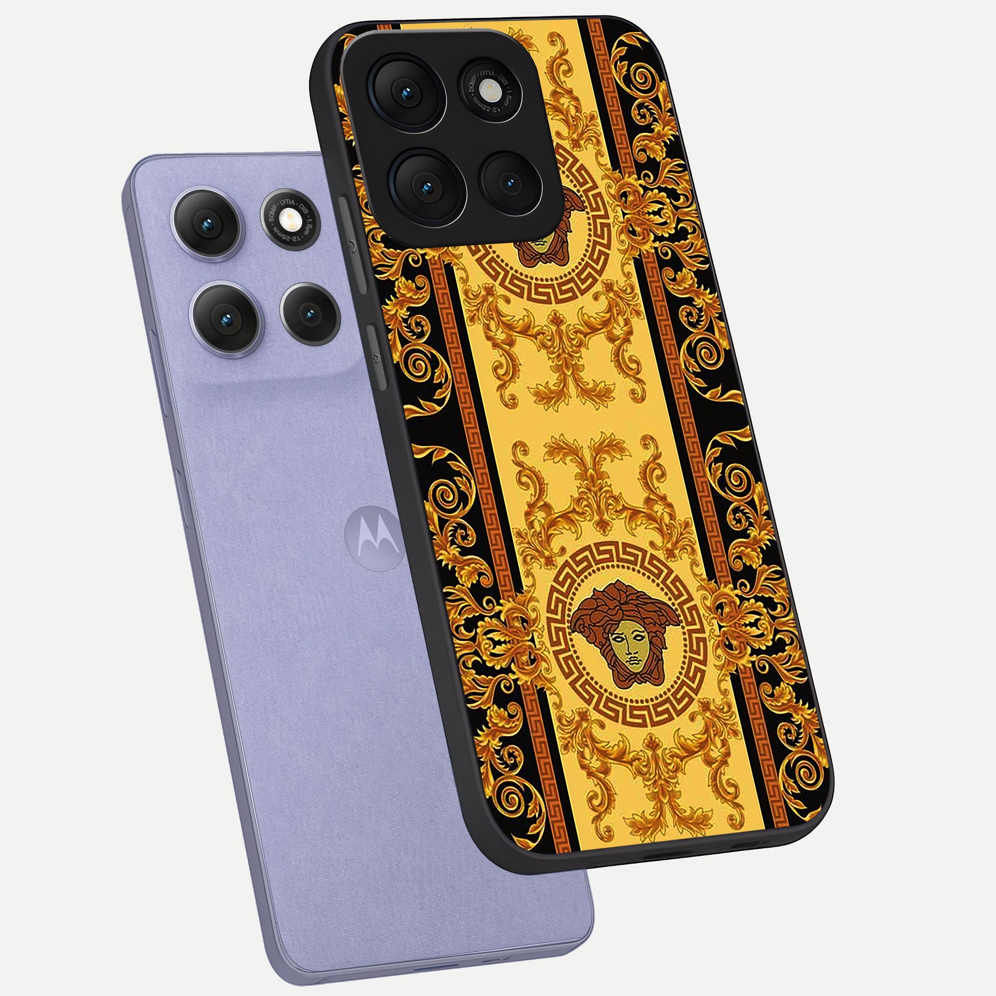  Golden Royal Heritage phone case For Moto G86 Power showing premium glass back cover with detailed artwork