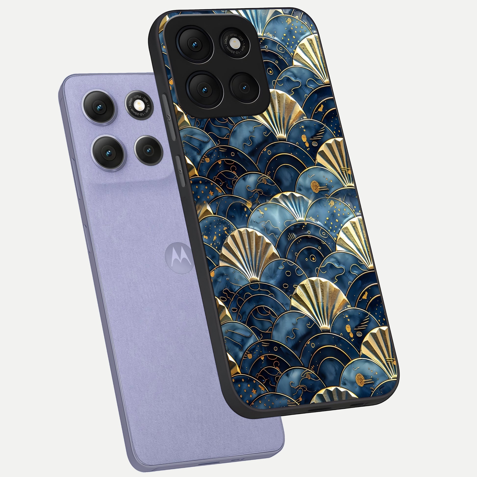  Golden Wave Luxe phone case For Moto G86 Power showing premium glass back cover with detailed artwork