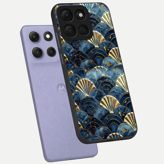  Golden Wave Luxe phone case For Moto G86 Power showing premium glass back cover with detailed artwork