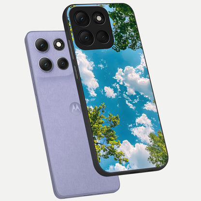 Green Moon Energy phone case For Moto G86 Power showing premium glass back cover with detailed artwork