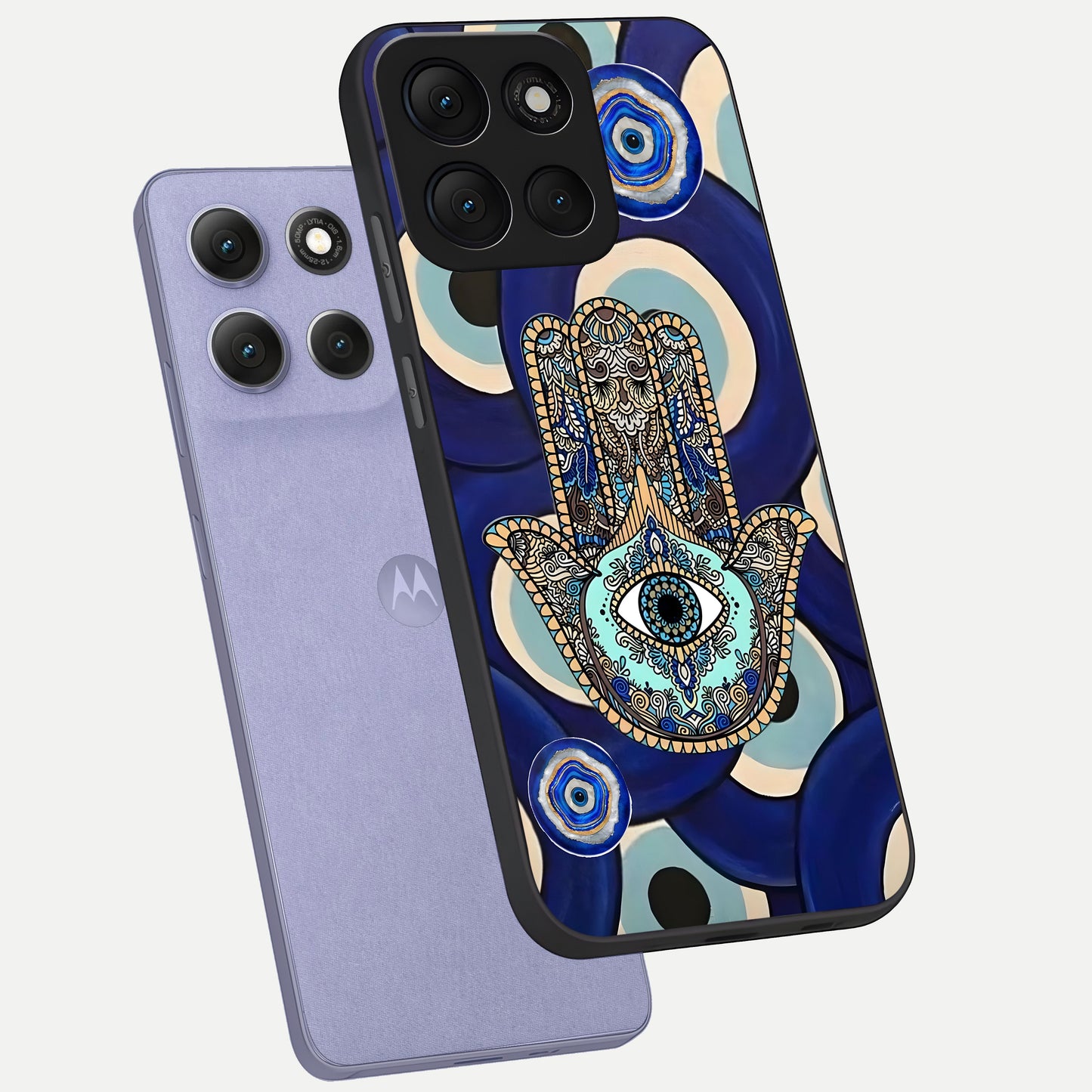  Hamsa Divine Guard phone case For Moto G86 Power showing premium glass back cover with detailed artwork