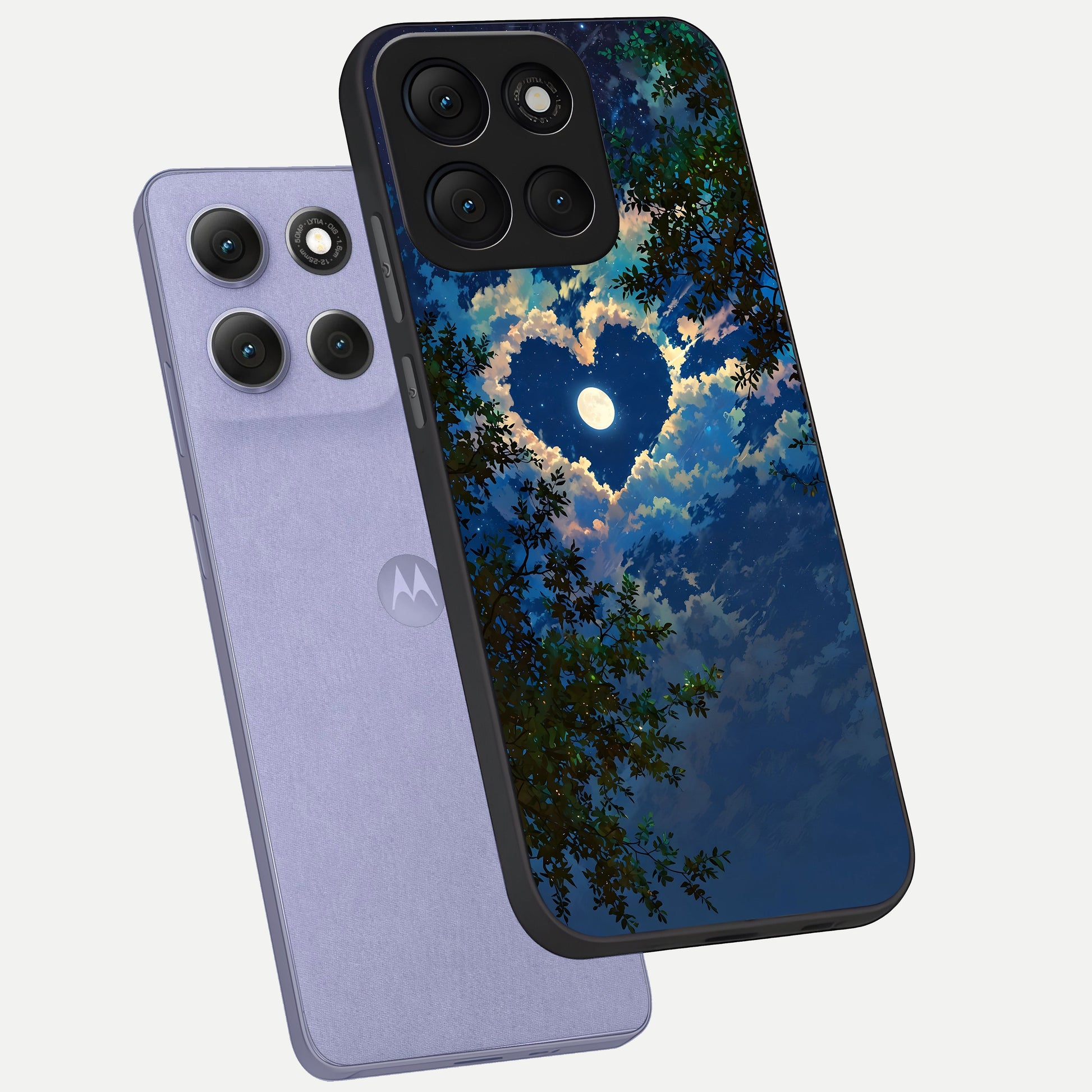  Heart With Moon Sky phone case For Moto G86 Power showing premium glass back cover with detailed artwork