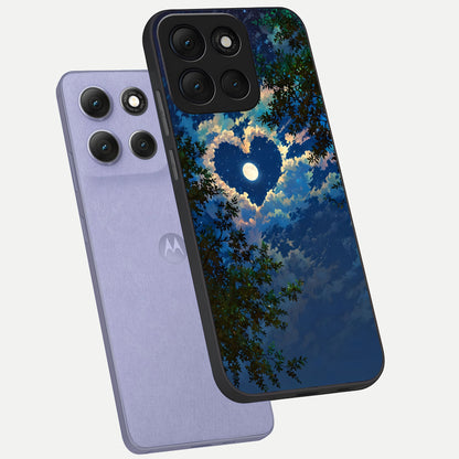  Heart With Moon Sky phone case For Moto G86 Power showing premium glass back cover with detailed artwork