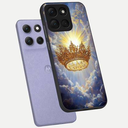  Heavenly Crown Light phone case For Moto G86 Power showing premium glass back cover with detailed artwork