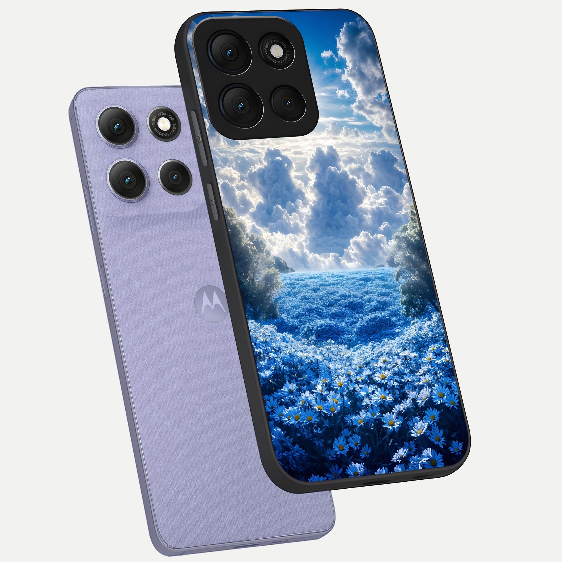  Heavenly Daisy Horizon phone case For Moto G86 Power showing premium glass back cover with detailed artwork