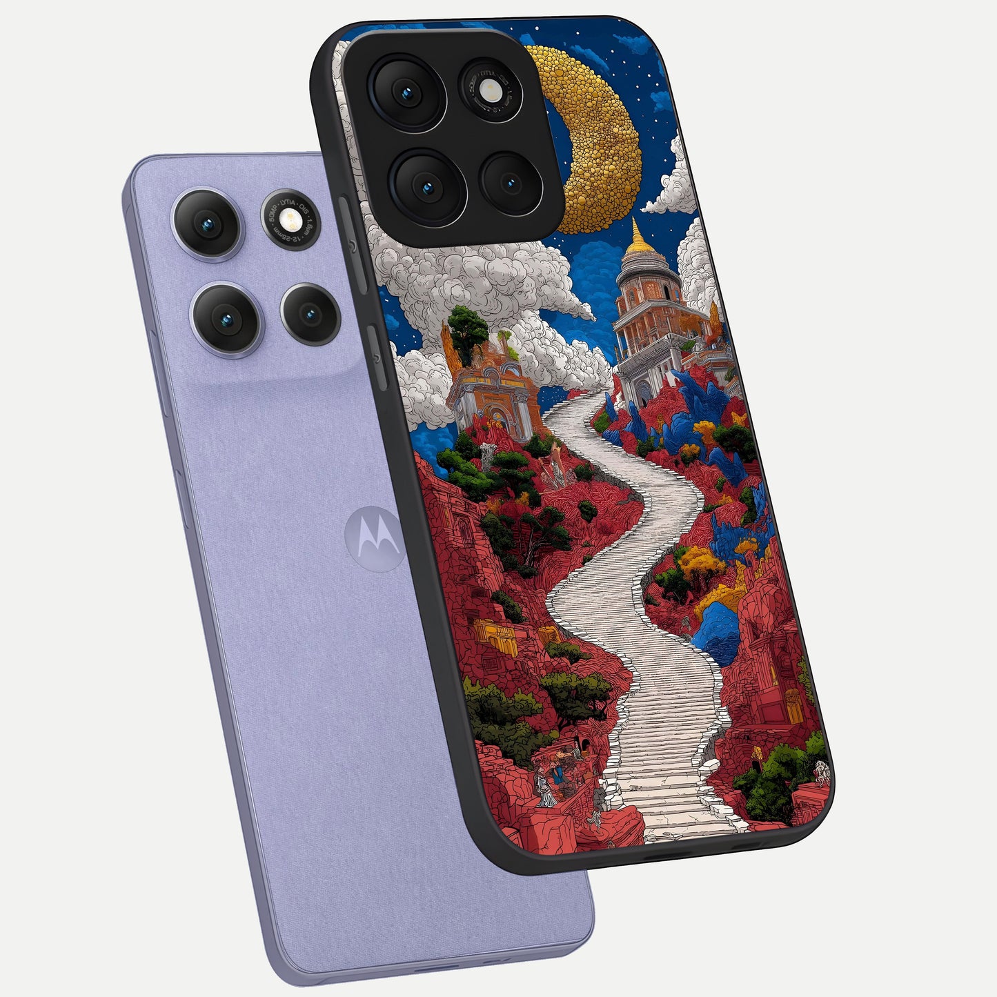  Heavenly Moon Path phone case For Moto G86 Power showing premium glass back cover with detailed artwork