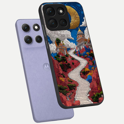  Heavenly Moon Path phone case For Moto G86 Power showing premium glass back cover with detailed artwork