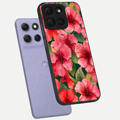  Hibiscus Pattern phone case For Moto G86 Power showing premium glass back cover with detailed artwork