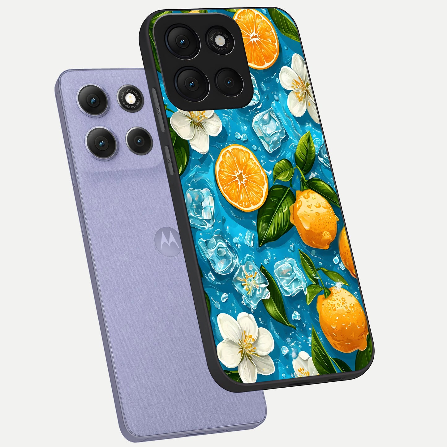  Ice Cube With Orange phone case For Moto G86 Power showing premium glass back cover with detailed artwork